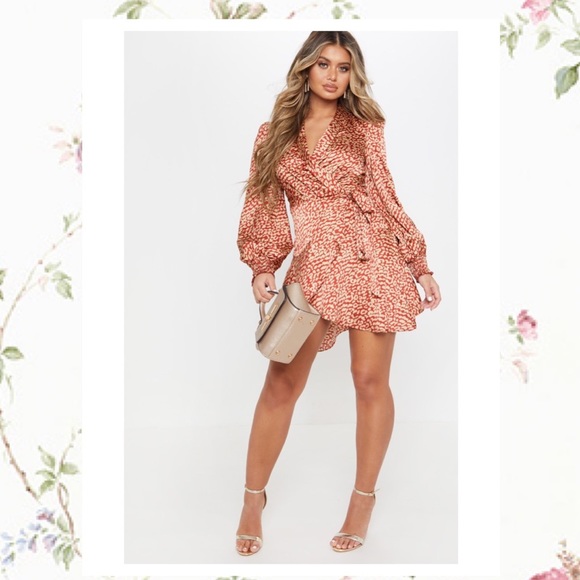 PrettyLittleThing Dresses & Skirts - Satin Red Leopard Wrap Dress